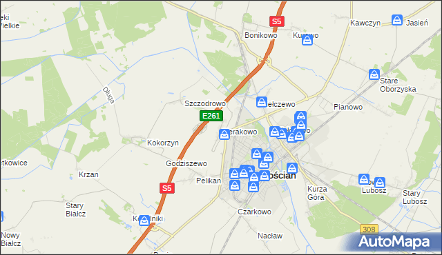 mapa Sierakowo gmina Kościan, Sierakowo gmina Kościan na mapie Targeo