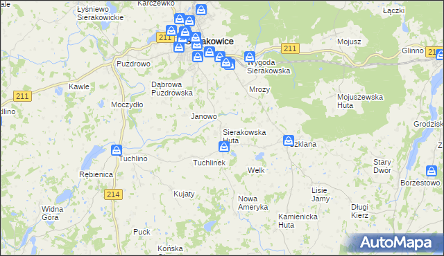 mapa Sierakowska Huta, Sierakowska Huta na mapie Targeo