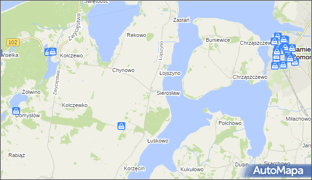 mapa Sierosław gmina Wolin, Sierosław gmina Wolin na mapie Targeo