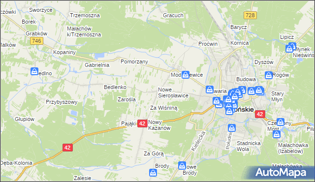 mapa Sierosławice gmina Końskie, Sierosławice gmina Końskie na mapie Targeo
