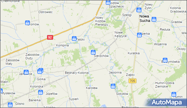 mapa Sierzchów gmina Bolimów, Sierzchów gmina Bolimów na mapie Targeo