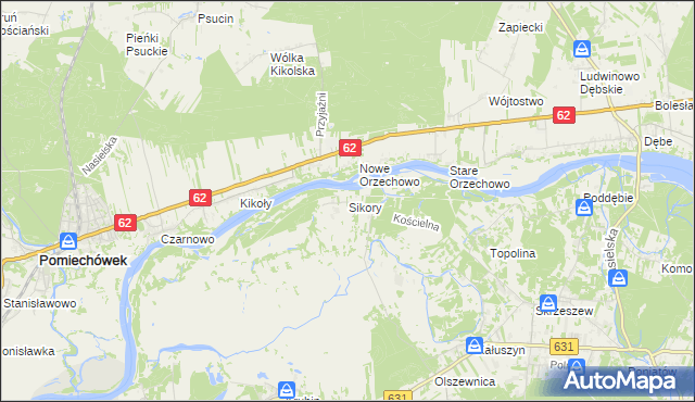 mapa Sikory gmina Wieliszew, Sikory gmina Wieliszew na mapie Targeo