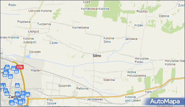 mapa Sitno powiat zamojski, Sitno powiat zamojski na mapie Targeo