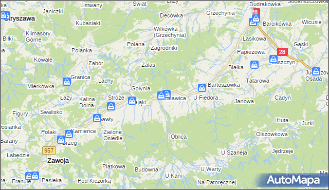 mapa Skawica, Skawica na mapie Targeo