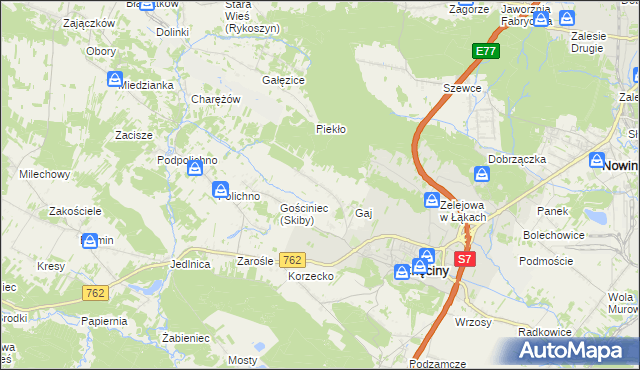 mapa Skiby gmina Chęciny, Skiby gmina Chęciny na mapie Targeo