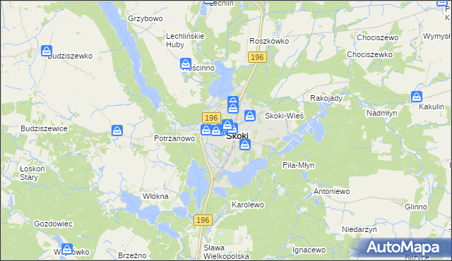 mapa Skoki powiat wągrowiecki, Skoki powiat wągrowiecki na mapie Targeo
