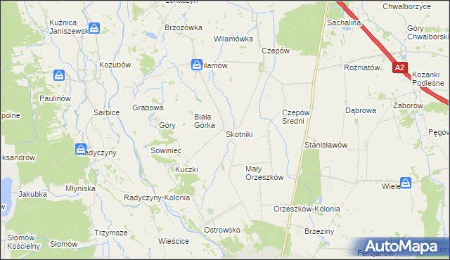 mapa Skotniki gmina Uniejów, Skotniki gmina Uniejów na mapie Targeo