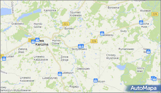 mapa Skrzydłowo gmina Nowa Karczma, Skrzydłowo gmina Nowa Karczma na mapie Targeo