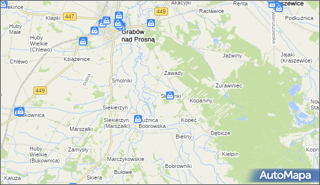 mapa Skrzynki gmina Grabów nad Prosną, Skrzynki gmina Grabów nad Prosną na mapie Targeo