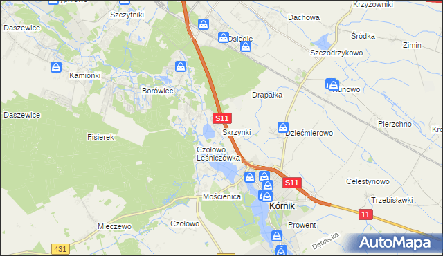 mapa Skrzynki gmina Kórnik, Skrzynki gmina Kórnik na mapie Targeo