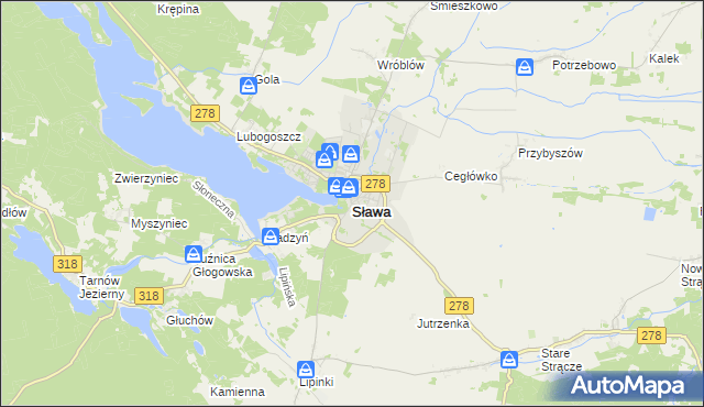 mapa Sława powiat wschowski, Sława powiat wschowski na mapie Targeo