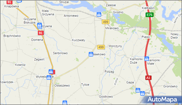 mapa Sławkowo gmina Chełmża, Sławkowo gmina Chełmża na mapie Targeo