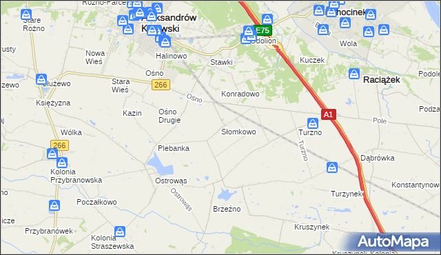 mapa Słomkowo gmina Aleksandrów Kujawski, Słomkowo gmina Aleksandrów Kujawski na mapie Targeo