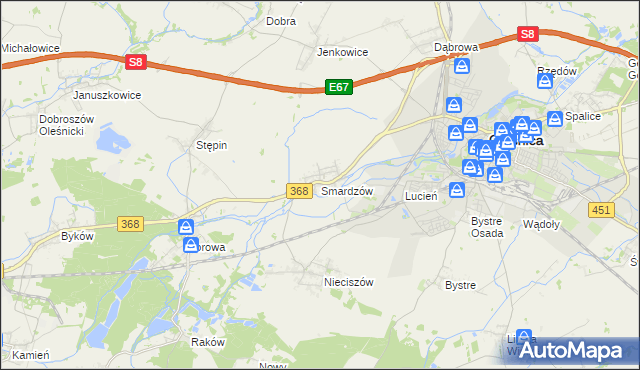 mapa Smardzów gmina Oleśnica, Smardzów gmina Oleśnica na mapie Targeo