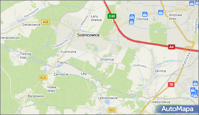 mapa Smolnica gmina Sośnicowice, Smolnica gmina Sośnicowice na mapie Targeo