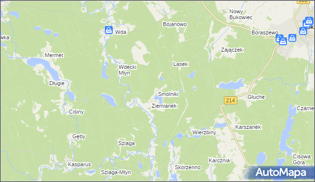 mapa Smolniki gmina Lubichowo, Smolniki gmina Lubichowo na mapie Targeo