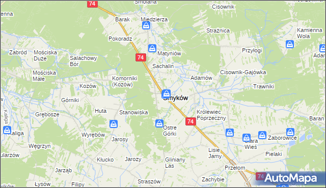 mapa Smyków powiat konecki, Smyków powiat konecki na mapie Targeo