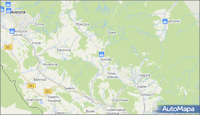 mapa Sokolec gmina Nowa Ruda, Sokolec gmina Nowa Ruda na mapie Targeo