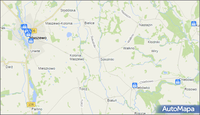 mapa Sokolniki gmina Maszewo, Sokolniki gmina Maszewo na mapie Targeo