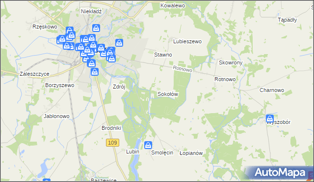 mapa Sokołów gmina Gryfice, Sokołów gmina Gryfice na mapie Targeo