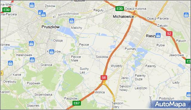 mapa Sokołów gmina Michałowice, Sokołów gmina Michałowice na mapie Targeo