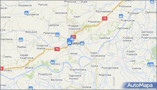 mapa Sokołowice gmina Koszyce, Sokołowice gmina Koszyce na mapie Targeo