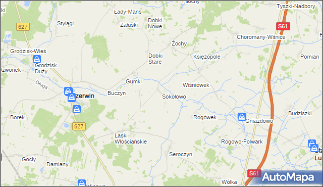 mapa Sokołowo gmina Czerwin, Sokołowo gmina Czerwin na mapie Targeo