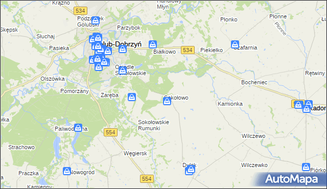 mapa Sokołowo gmina Golub-Dobrzyń, Sokołowo gmina Golub-Dobrzyń na mapie Targeo