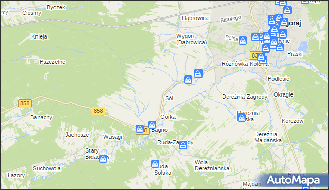 mapa Sól gmina Biłgoraj, Sól gmina Biłgoraj na mapie Targeo