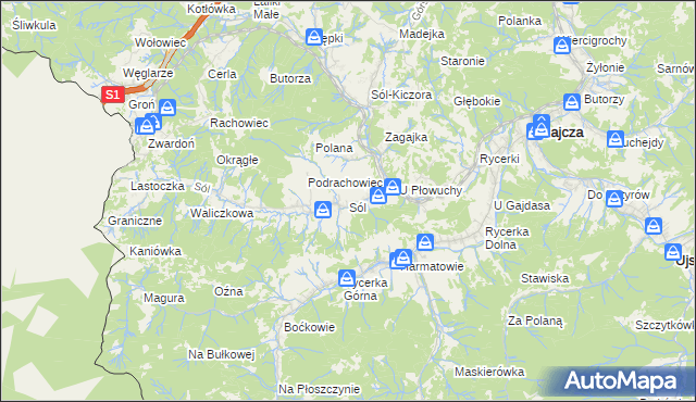 mapa Sól gmina Rajcza, Sól gmina Rajcza na mapie Targeo