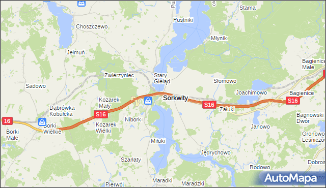 mapa Sorkwity, Sorkwity na mapie Targeo