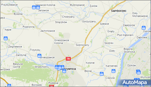 mapa Sośniczany, Sośniczany na mapie Targeo