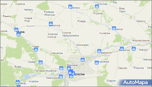 mapa Sosnowiec gmina Sędziszów, Sosnowiec gmina Sędziszów na mapie Targeo