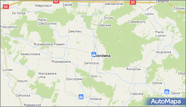 mapa Sosnówka powiat bialski, Sosnówka powiat bialski na mapie Targeo