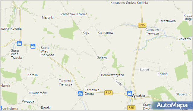 mapa Spławy gmina Wysokie, Spławy gmina Wysokie na mapie Targeo