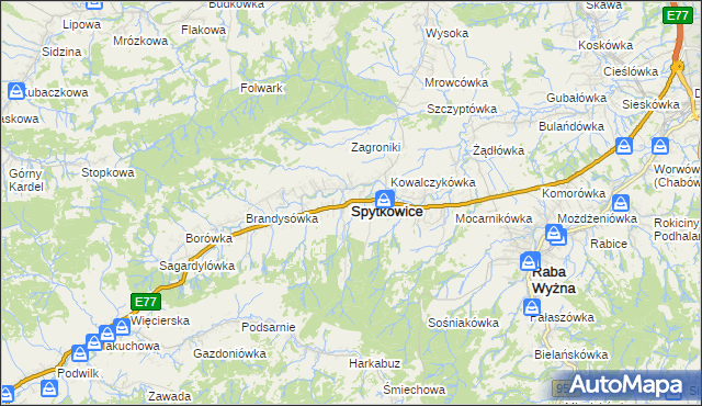 mapa Spytkowice powiat nowotarski, Spytkowice powiat nowotarski na mapie Targeo
