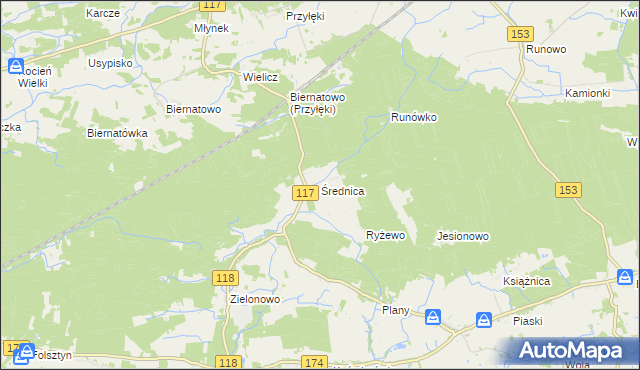mapa Średnica gmina Czarnków, Średnica gmina Czarnków na mapie Targeo