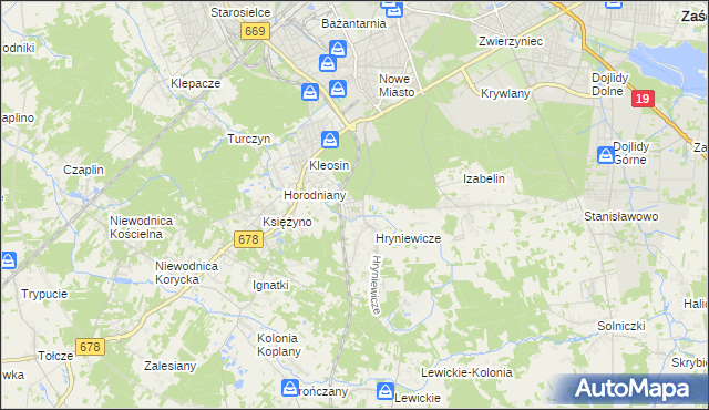 mapa Śródlesie gmina Juchnowiec Kościelny, Śródlesie gmina Juchnowiec Kościelny na mapie Targeo