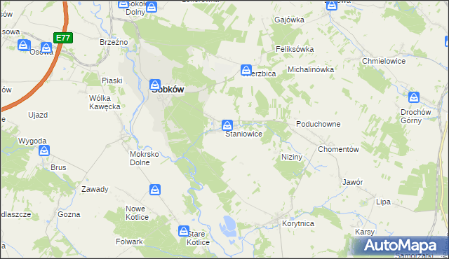mapa Staniowice, Staniowice na mapie Targeo