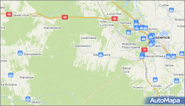 mapa Stanisławice gmina Kozienice, Stanisławice gmina Kozienice na mapie Targeo