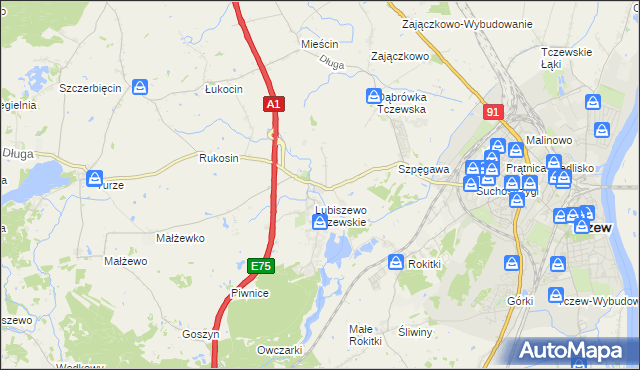 mapa Stanisławie gmina Tczew, Stanisławie gmina Tczew na mapie Targeo