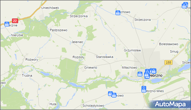 mapa Stanisławka gmina Debrzno, Stanisławka gmina Debrzno na mapie Targeo