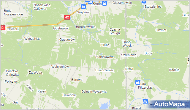 mapa Stanisławów gmina Fałków, Stanisławów gmina Fałków na mapie Targeo