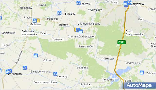 mapa Stanisławów gmina Skaryszew, Stanisławów gmina Skaryszew na mapie Targeo