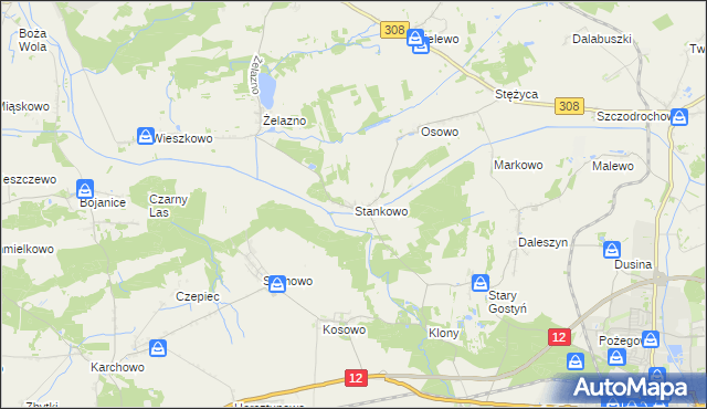mapa Stankowo gmina Gostyń, Stankowo gmina Gostyń na mapie Targeo