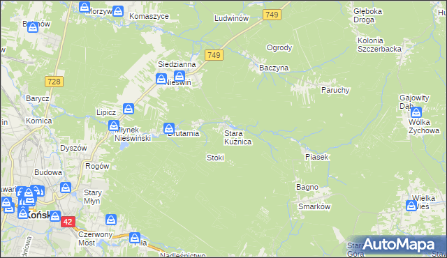 mapa Stara Kuźnica gmina Końskie, Stara Kuźnica gmina Końskie na mapie Targeo