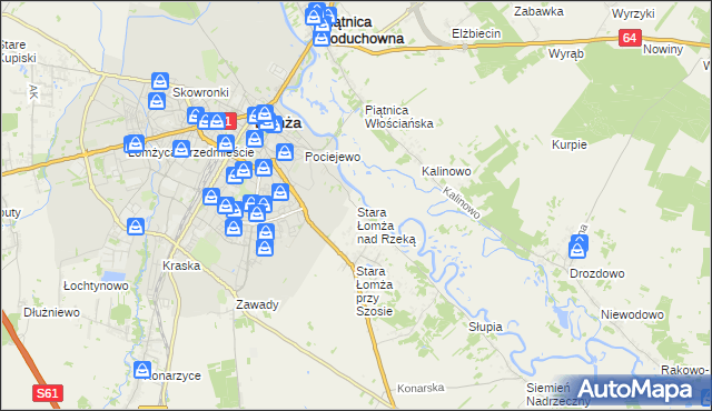 mapa Stara Łomża nad Rzeką, Stara Łomża nad Rzeką na mapie Targeo