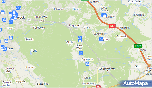 mapa Stara Wieś gmina Celestynów, Stara Wieś gmina Celestynów na mapie Targeo
