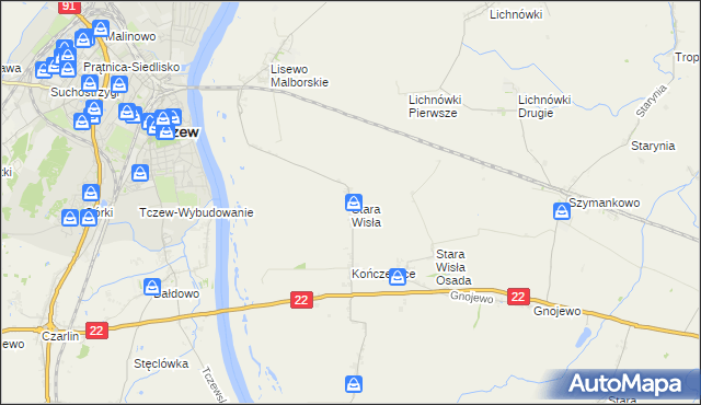 mapa Stara Wisła, Stara Wisła na mapie Targeo