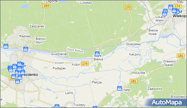 mapa Stare Bielice gmina Drezdenko, Stare Bielice gmina Drezdenko na mapie Targeo